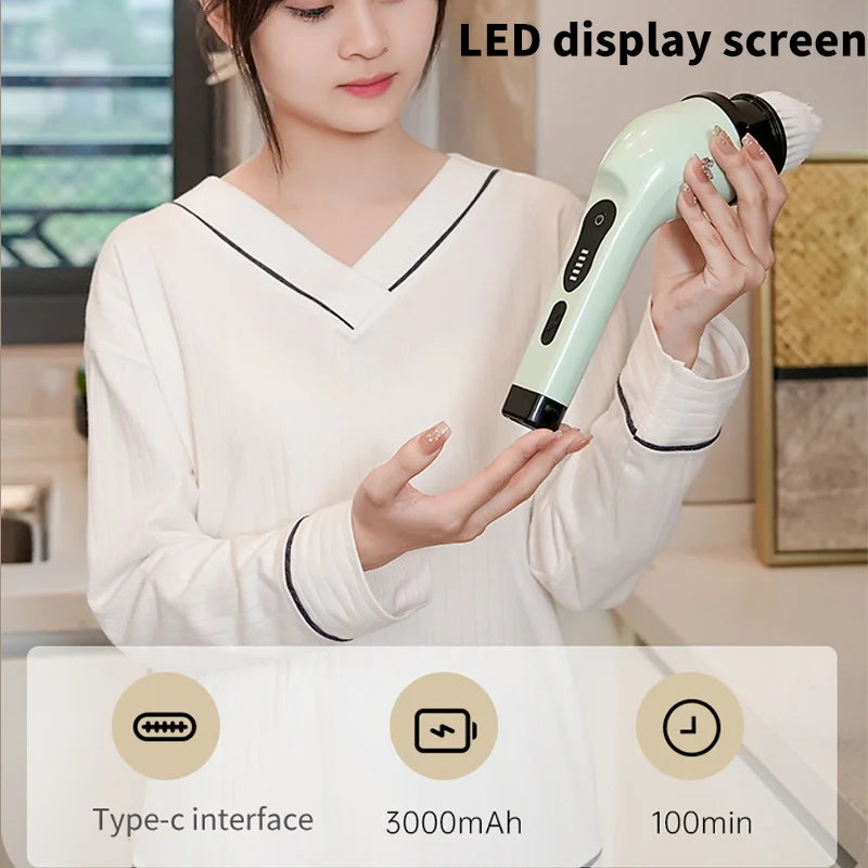 Cepillo Eléctrico de Limpieza 9 en 1 – Scrubber Giratorio Inalámbrico para Cocina y Baño