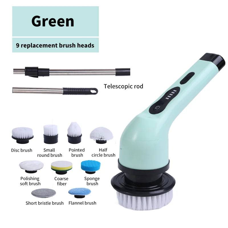 Cepillo Eléctrico de Limpieza 9 en 1 – Scrubber Giratorio Inalámbrico para Cocina y Baño