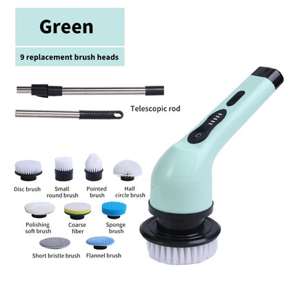 Cepillo Eléctrico de Limpieza 9 en 1 – Scrubber Giratorio Inalámbrico para Cocina y Baño